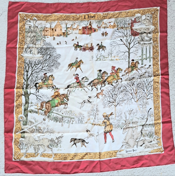 Hermes Red and Gold Equestrian Scarf - Picture 2 of 14